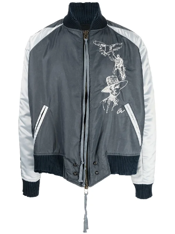 Men's Coats for AutumnSketch-Print Bomber Jacket