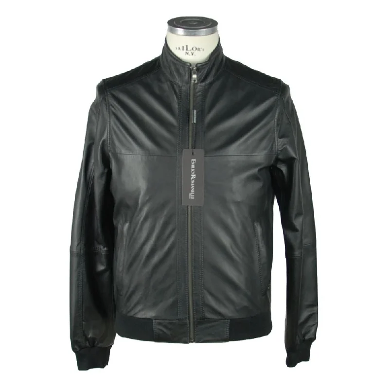 Men's Coats with Quick-Dry FabricSleek Black Leather Jacket For Men