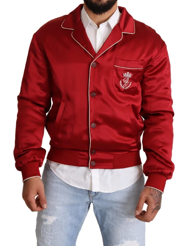 Men's Coats for Outdoor ActivitiesSumptuous Silk Red Bomber Jacket