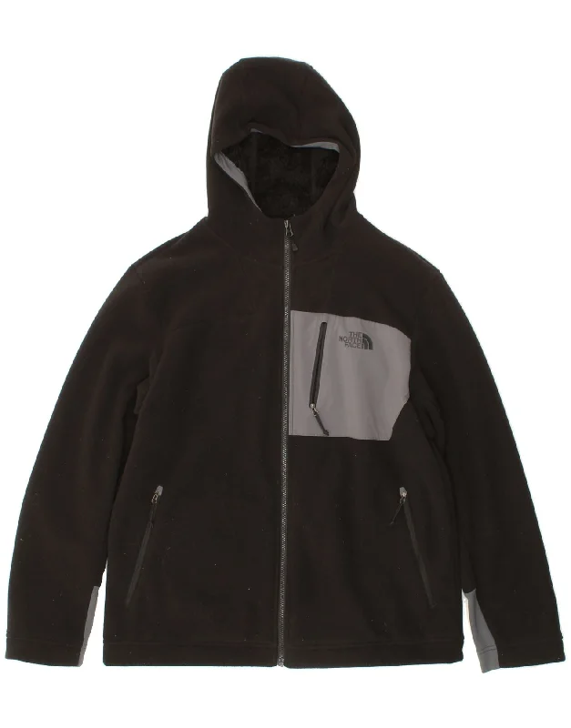 Comfortable Men's ParkasTHE NORTH FACE Mens Hooded Fleece Jacket UK 40 Large Black Colourblock