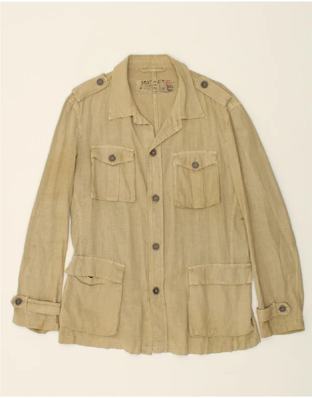 Warm Men's Down JacketsVINTAGE Mens Military Blazer Jacket IT 50 Large Beige Linen