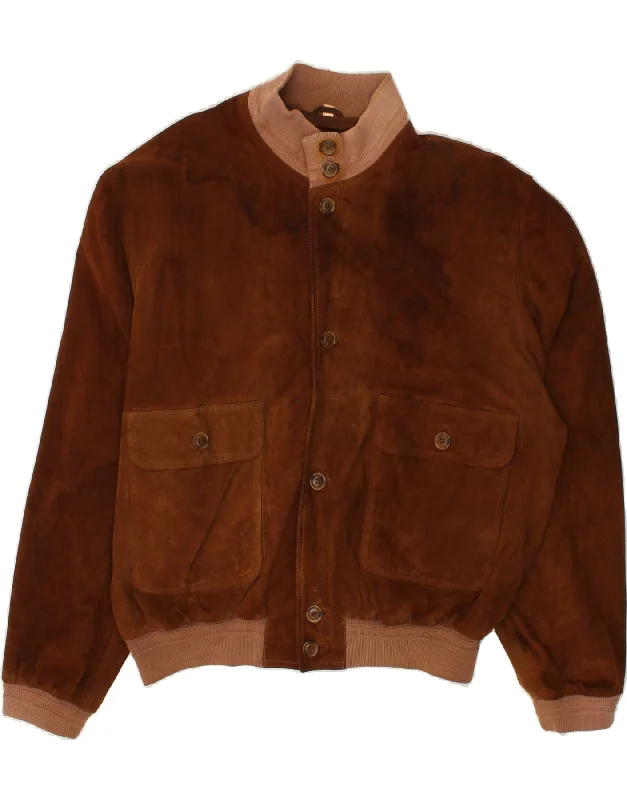 Men's Coats without LiningVINTAGE Mens Suede Bomber Jacket IT 52 XL Brown Colourblock Leather Men's Coats without LiningVINTAGE Mens Suede Bomber Jacket IT 52 XL Brown Colourblock Leather